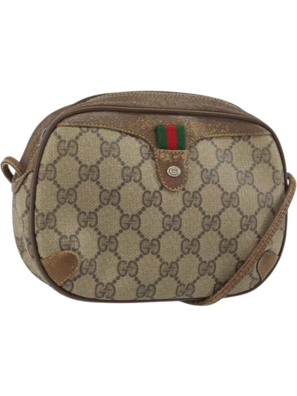 GUCCI GG Supreme Web Sherry Line Bag PVC Beige Gold 89 02 066